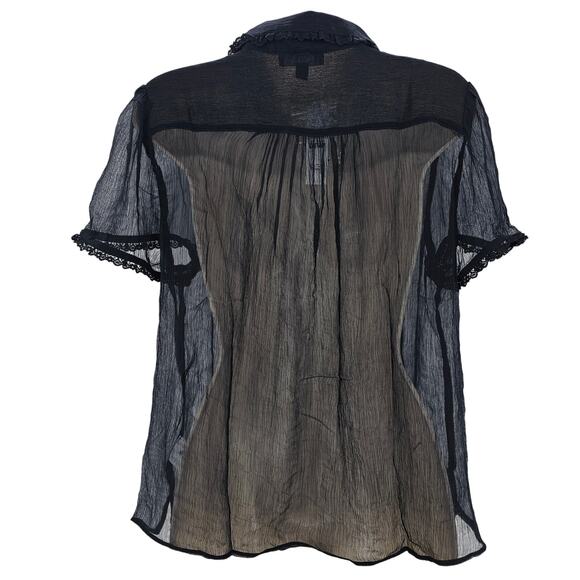 J. Crew Womans size 10 Sheer Lace Trim Button Up Shirt Blouse Black CD018 NEW - Picture 4 of 9